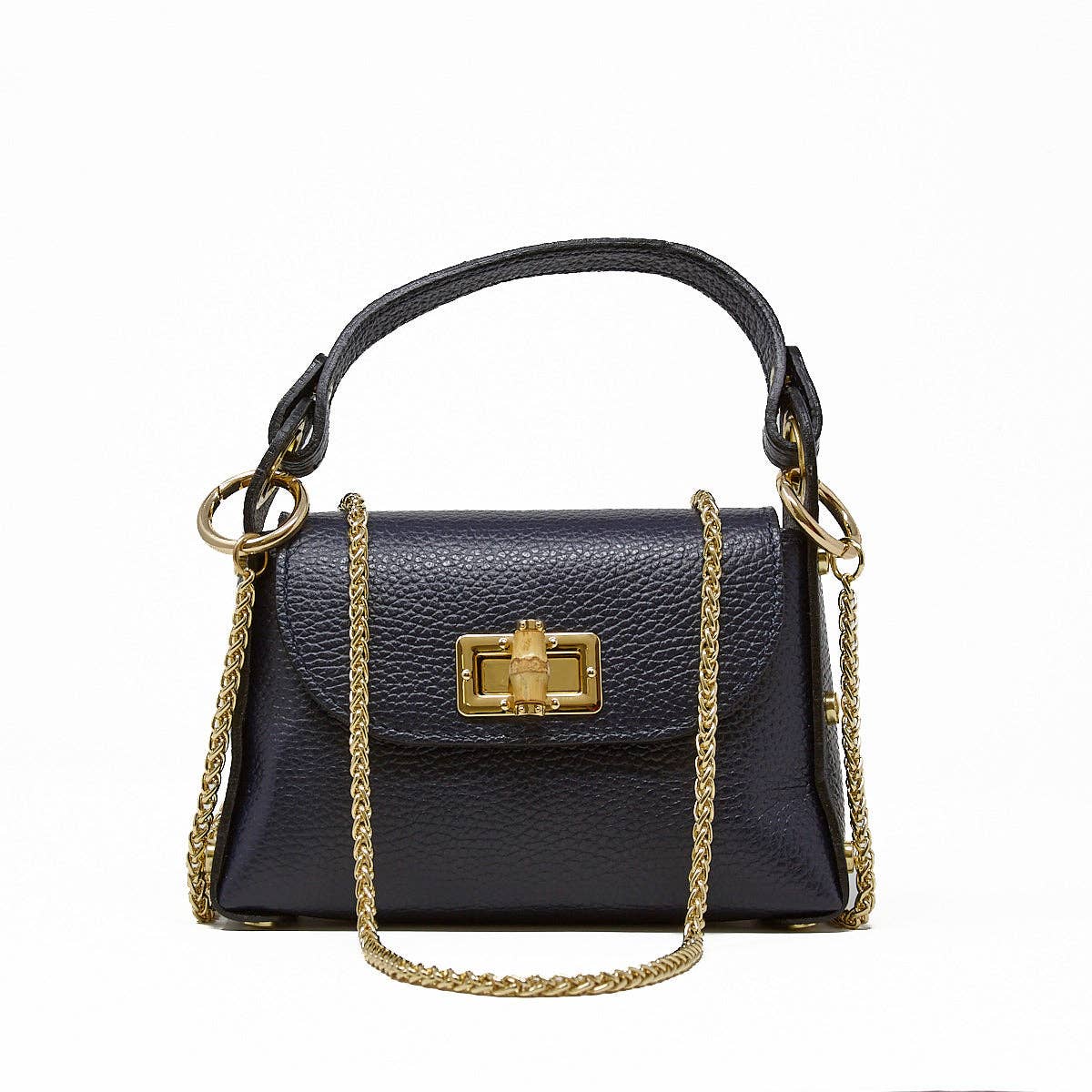 GF1075 GENUINE ITALIAN LEATHER  BAMBOO CLASP, CROSSBODY BAG: GOLD