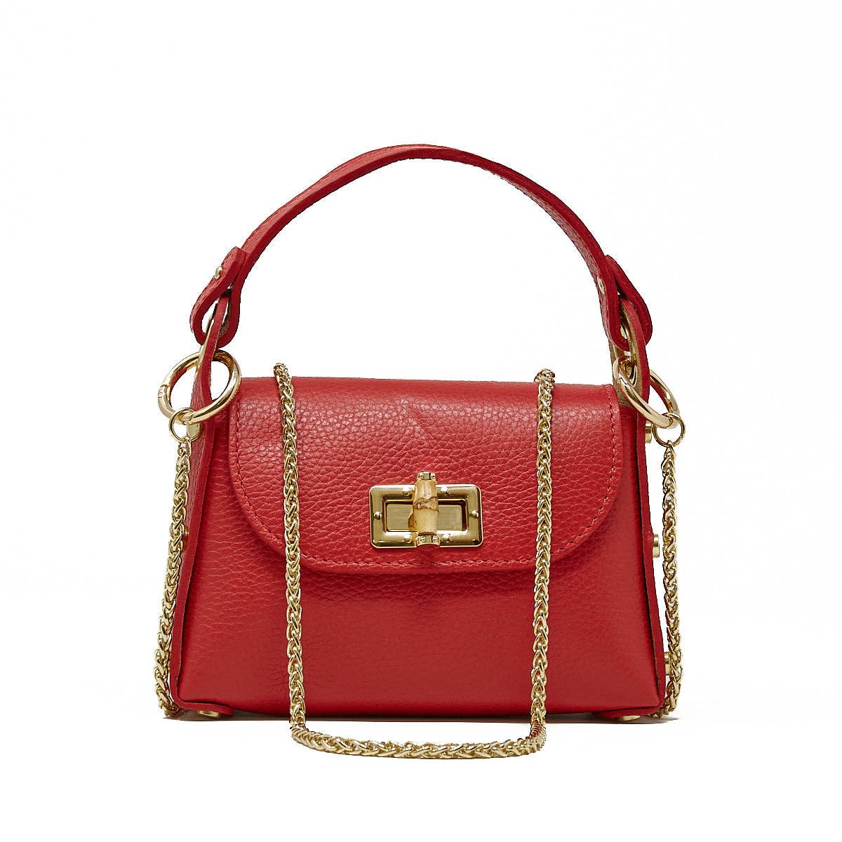 GF1075 GENUINE ITALIAN LEATHER  BAMBOO CLASP, CROSSBODY BAG: GOLD