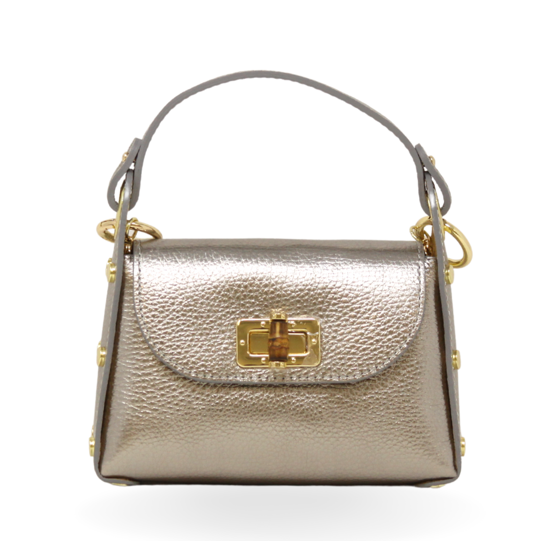 GF1075 GENUINE ITALIAN LEATHER  BAMBOO CLASP, CROSSBODY BAG: GOLD