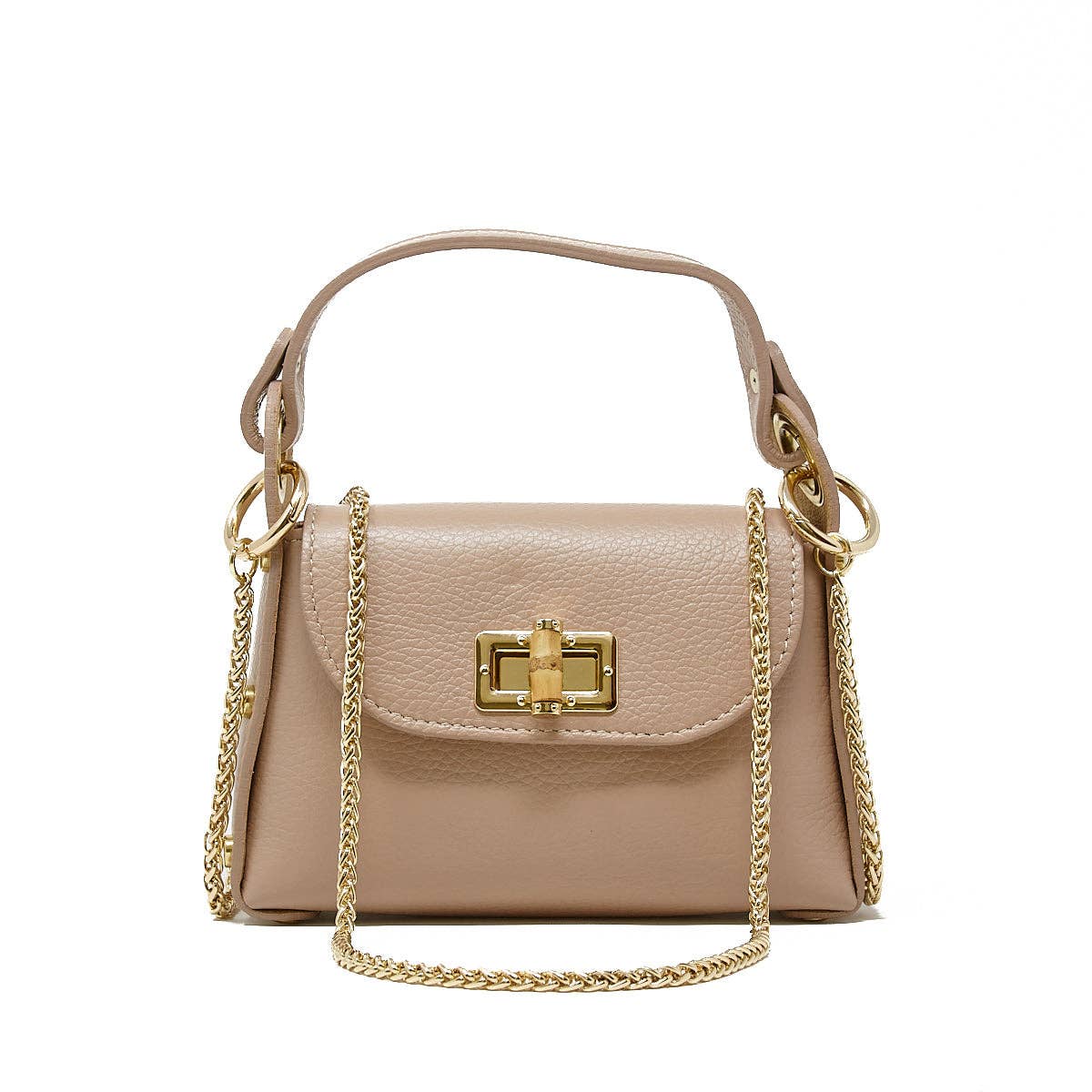 GF1075 GENUINE ITALIAN LEATHER  BAMBOO CLASP, CROSSBODY BAG: GOLD