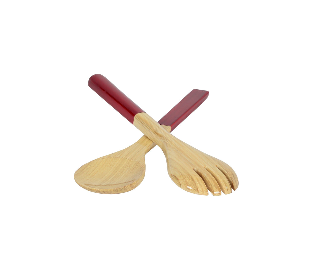 Small Bamboo Salad Server Set - Red