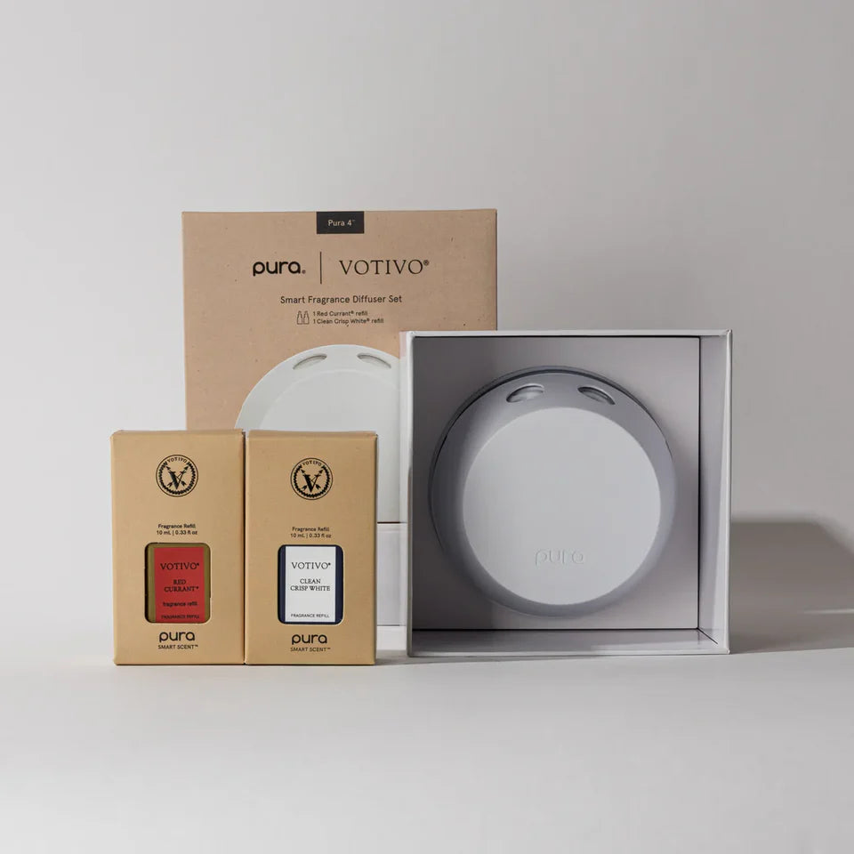 Pura + Votivo Smart Home Diffuser Set - Red Currant & Clean Crisp White