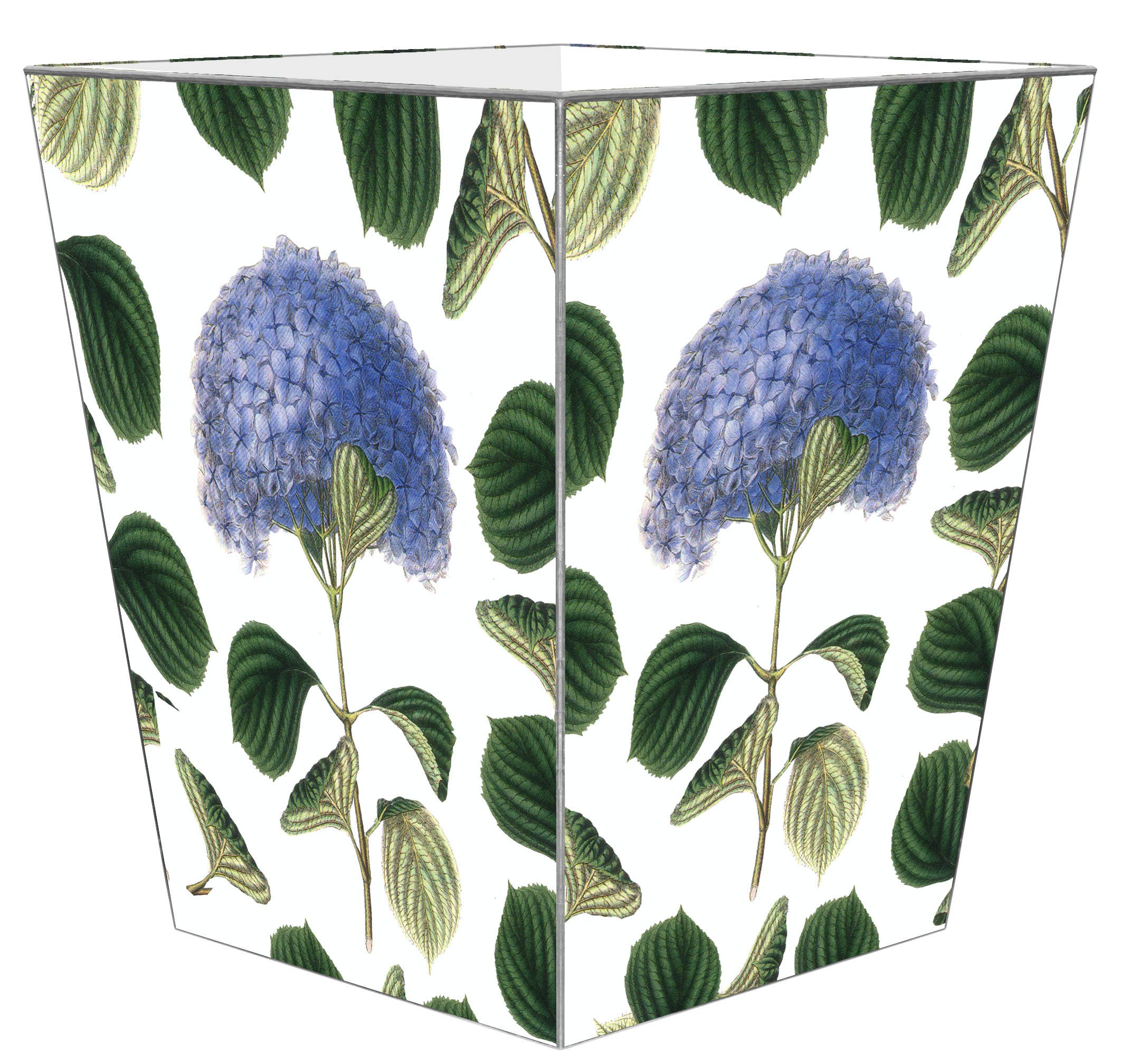 Blue Hydrangea with Leaves Wastepaper Basket: Scalloped Top