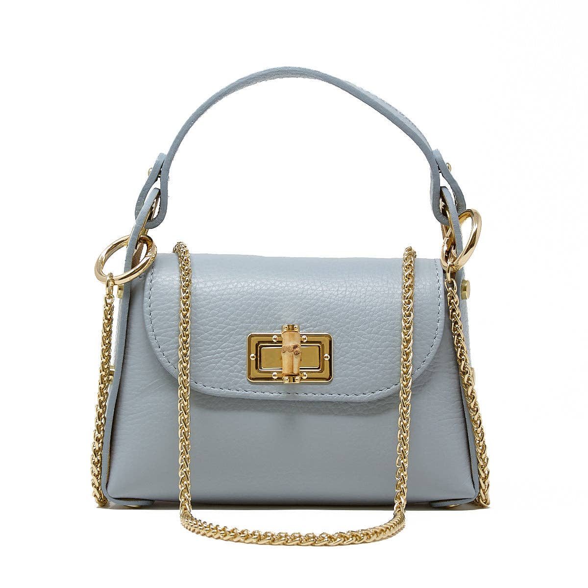 GF1075 GENUINE ITALIAN LEATHER  BAMBOO CLASP, CROSSBODY BAG: GOLD