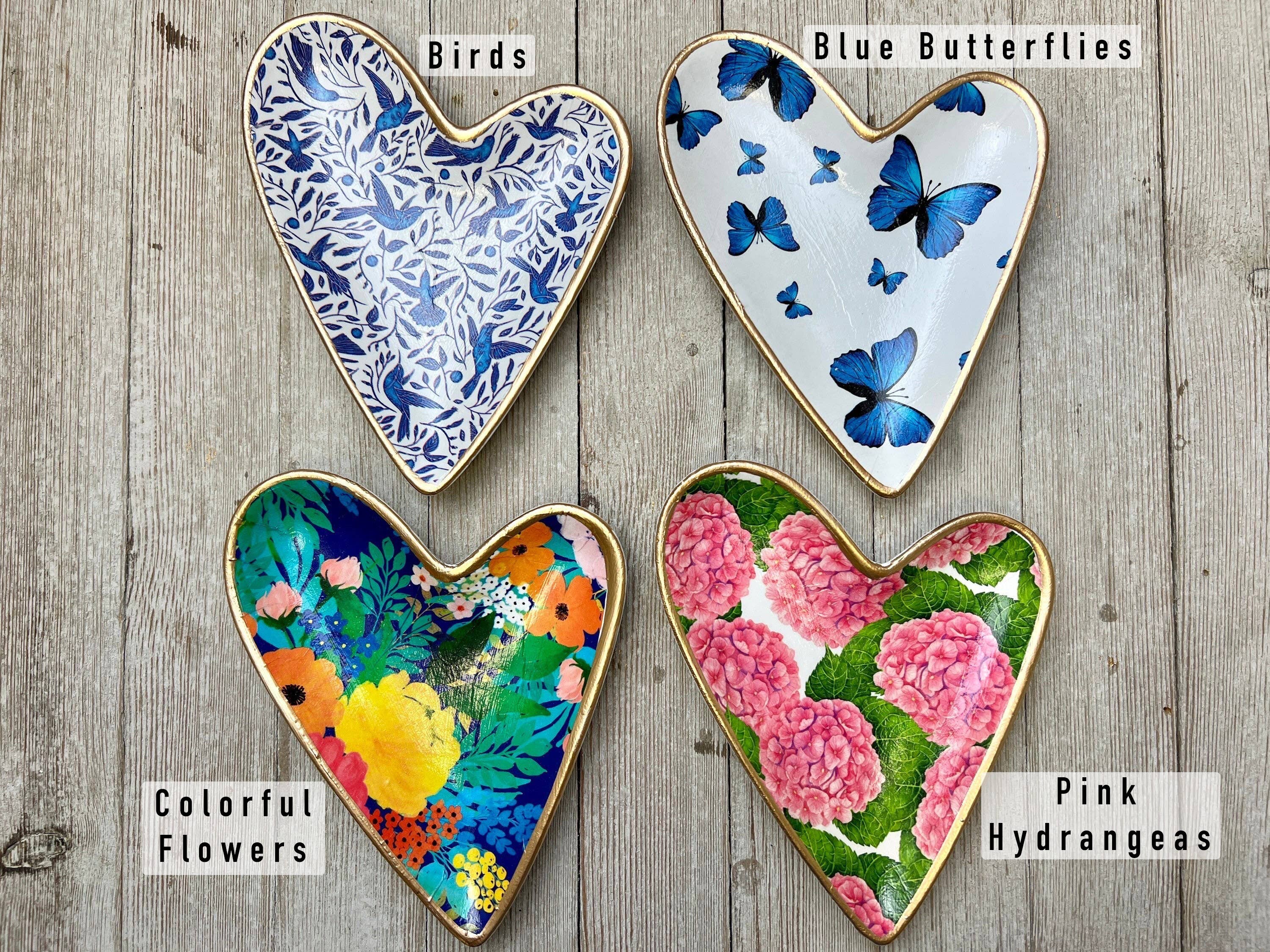 Decoupage Ceramic Heart Dish: Colorful Hearts