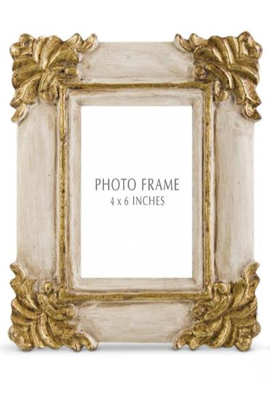ANTIQUE GOLD AND CREAM ORNATE PHOTO FRAME - 4X6