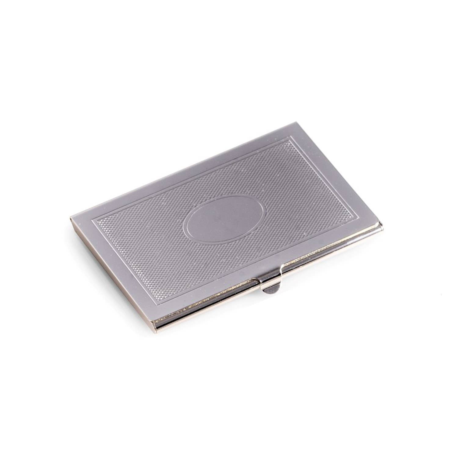 Silver Plated Business Card Case with Oval Design.: Silver