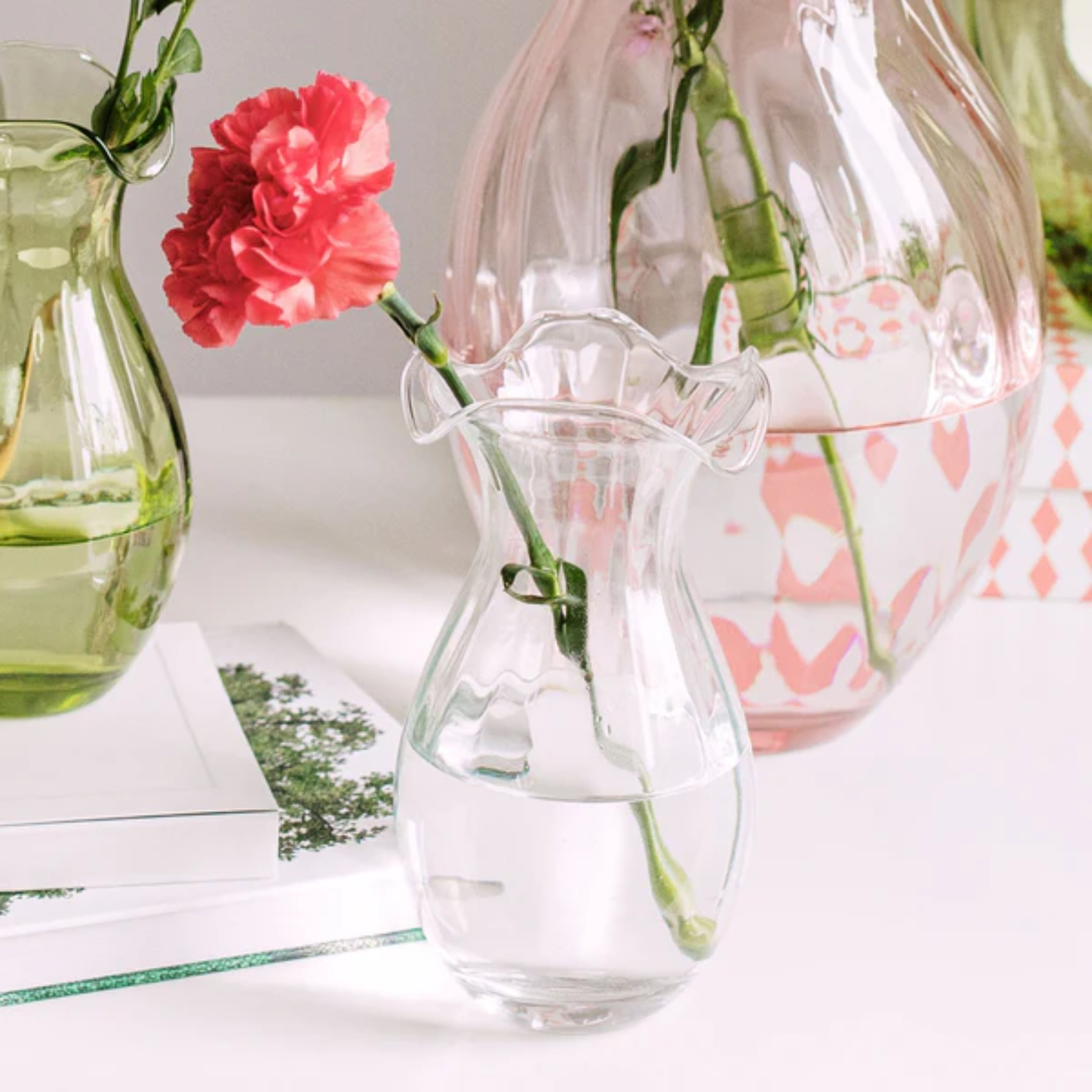 Hibiscus Glass Vertical Fluted Small Vase -Clear