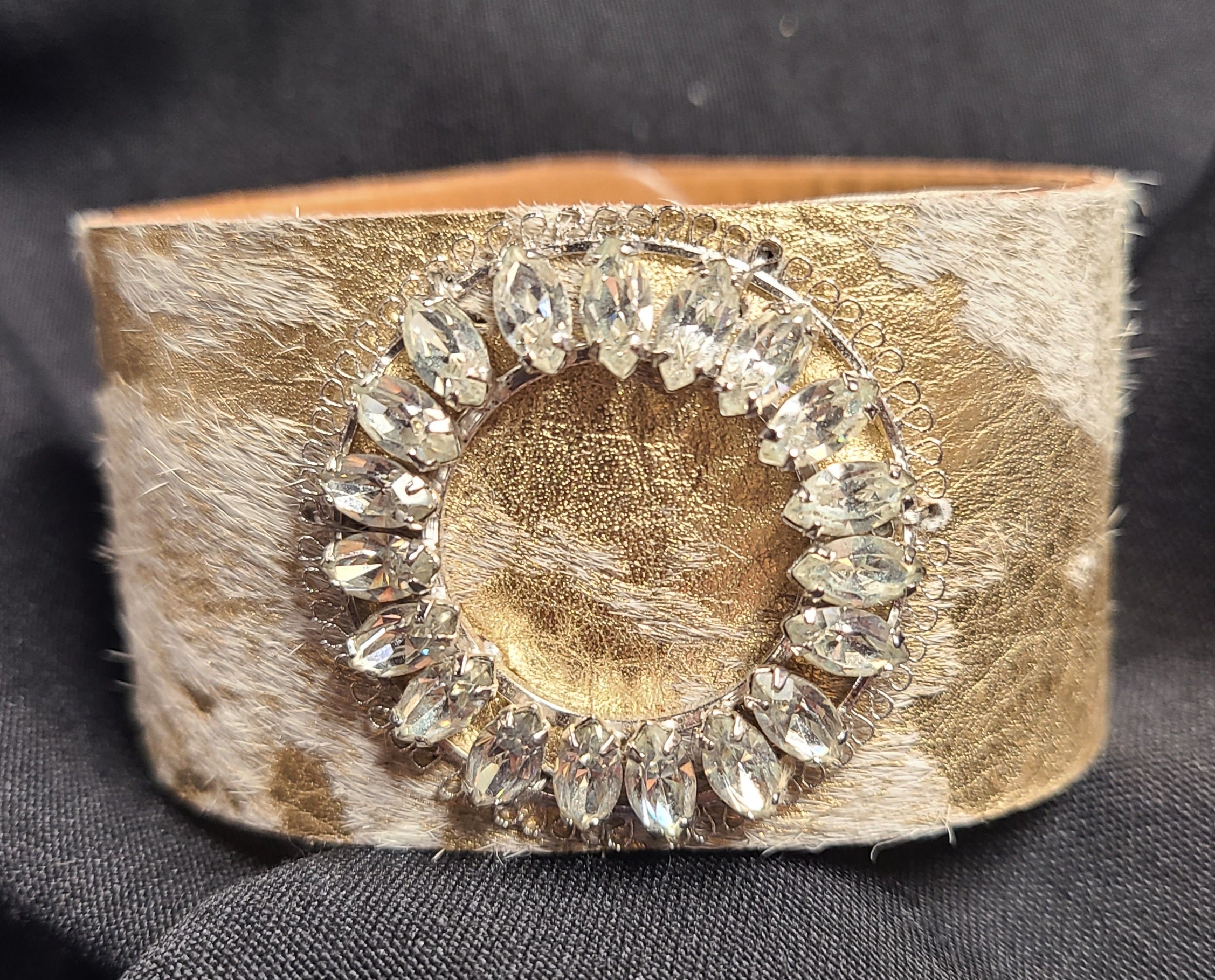 Cowhide cuff with Vintage 1940's Sterling Silver Pin-Made in the Deep South