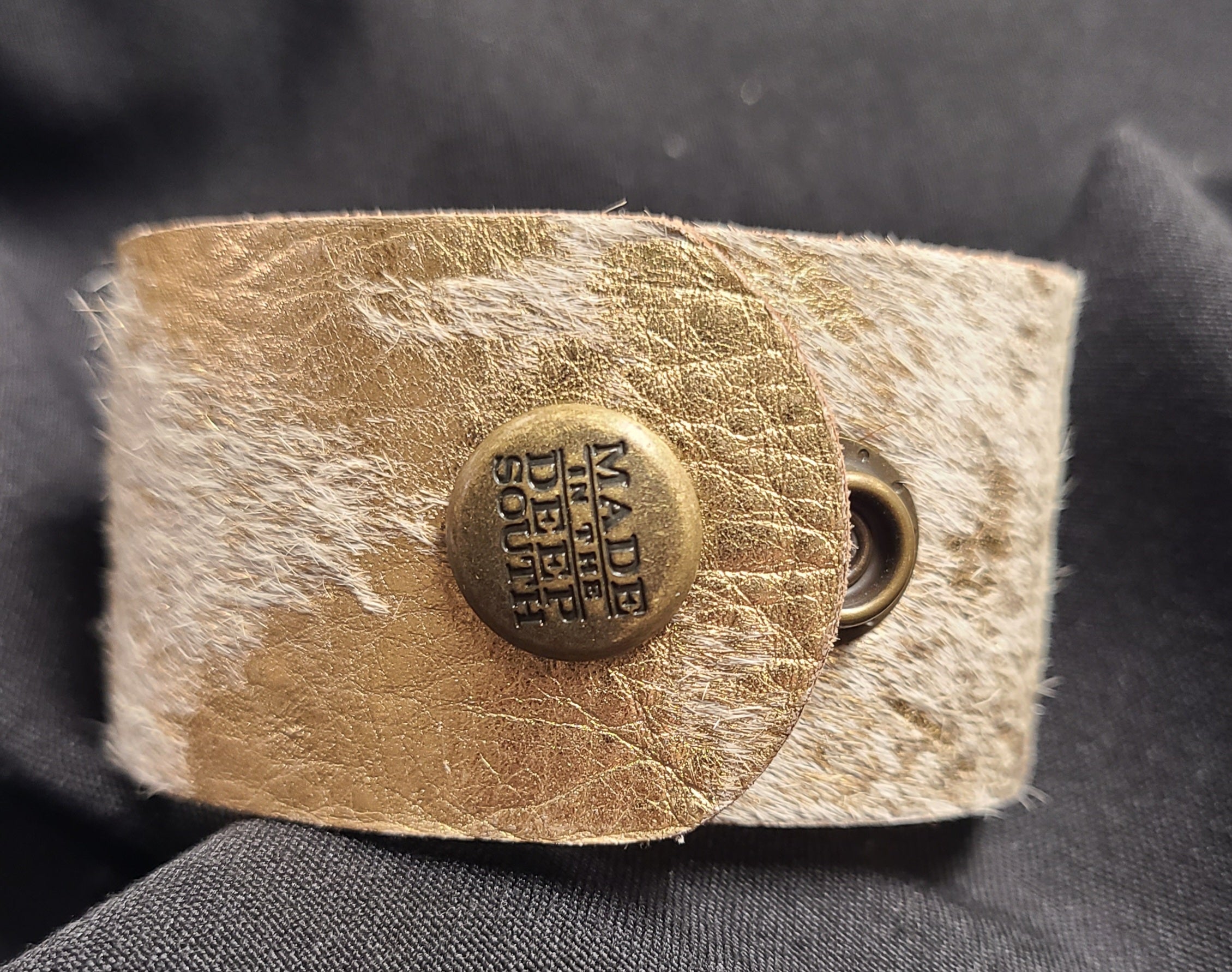 Cowhide cuff with Vintage 1940's Sterling Silver Pin-Made in the Deep South