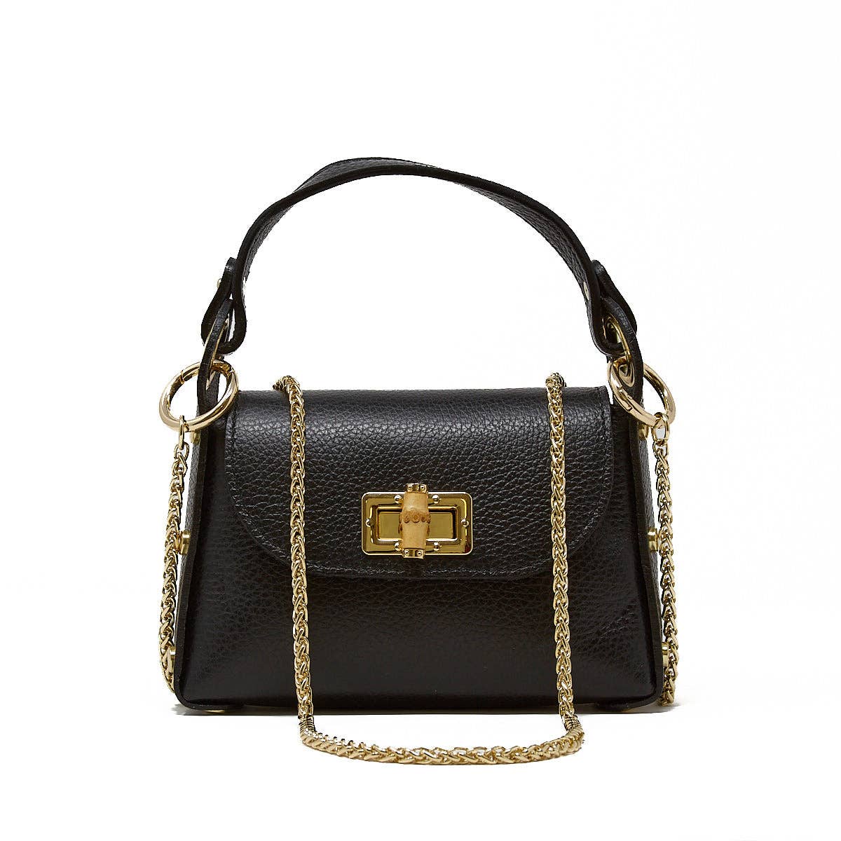 GF1075 GENUINE ITALIAN LEATHER  BAMBOO CLASP, CROSSBODY BAG: GOLD