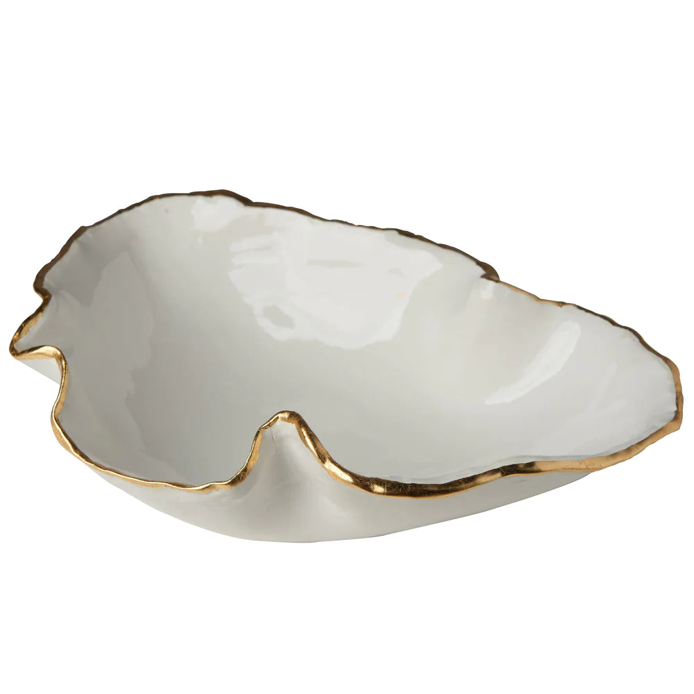 Atelier Free Form Bowl, White and Gold Trim- Large