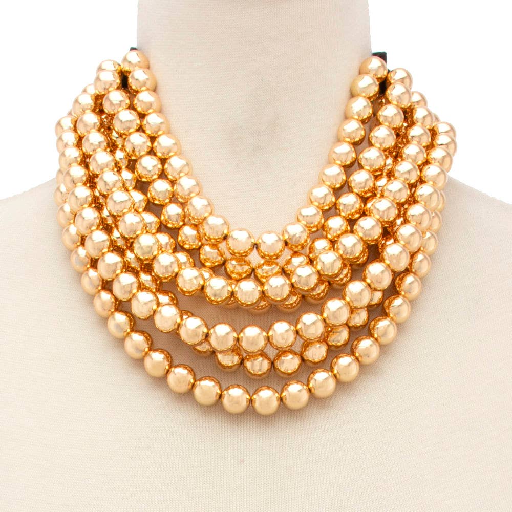 Chunky Gold Beaded Layered Necklace