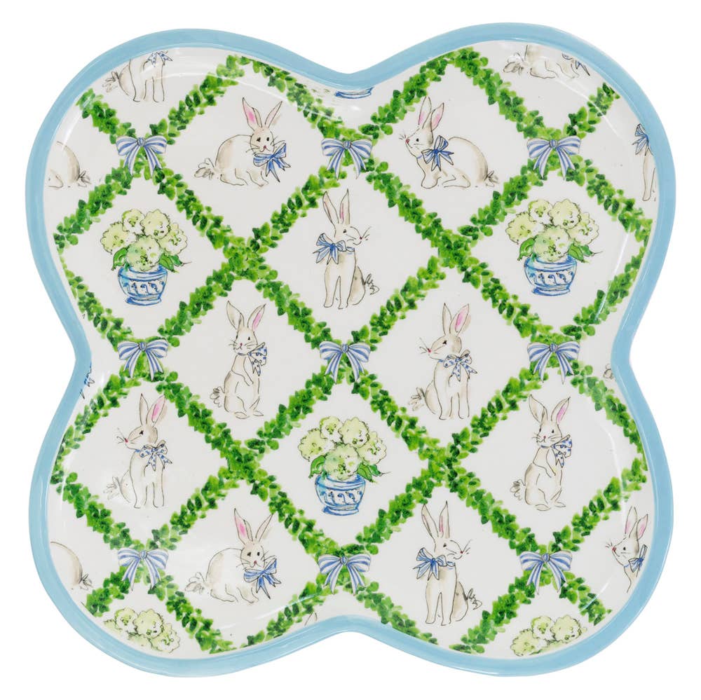 Boxwood Trellis Clover Ceramic Platter Rosanne Beck