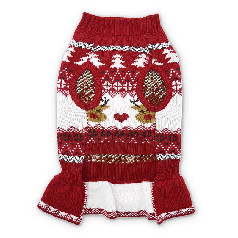 Dog Sweater Dress Reindeer Fair Isle: XS