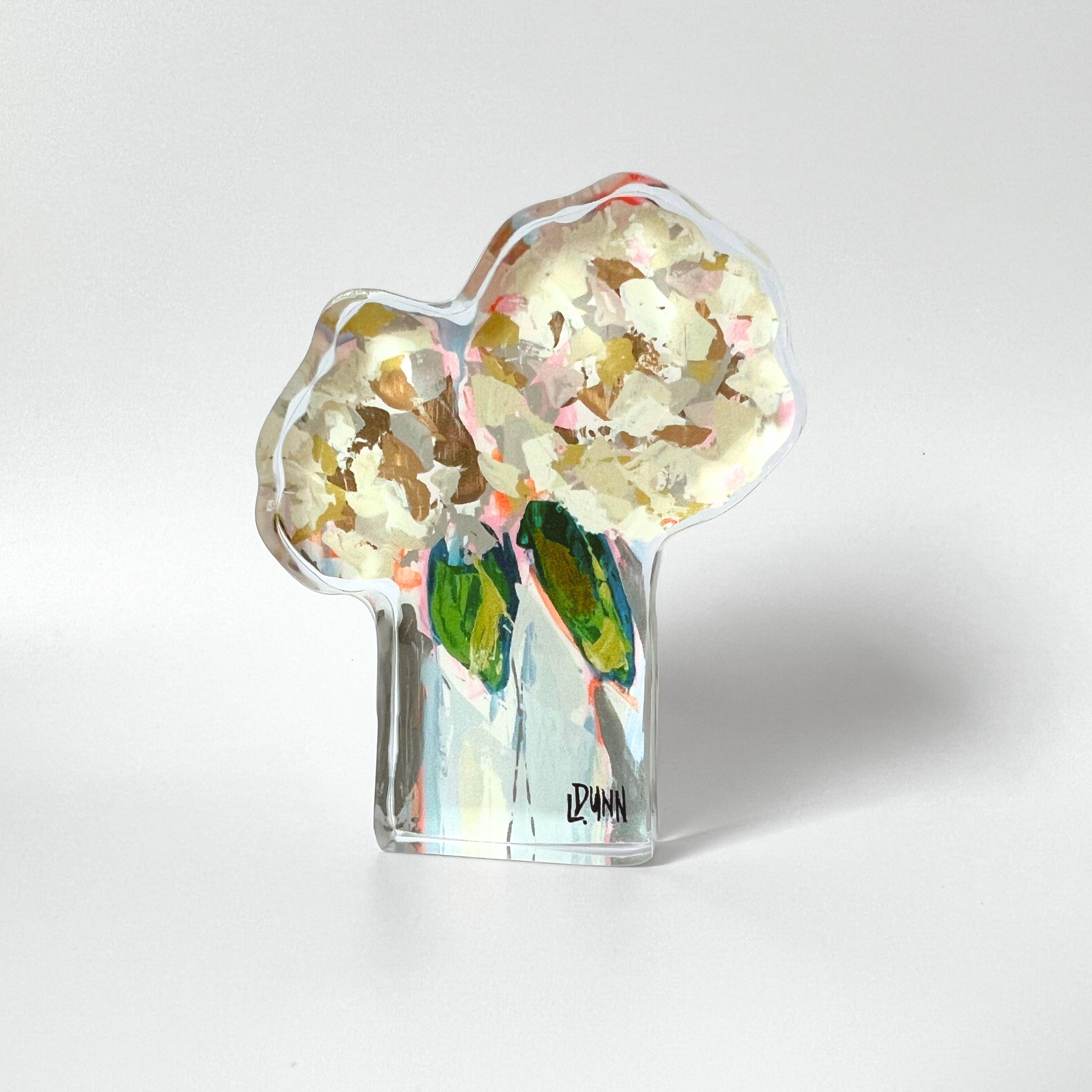 Two Hydrangea Blooms Acrylic Block: Large Block