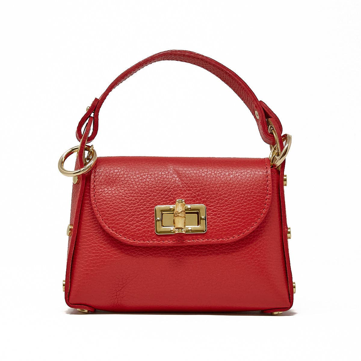 GF1075 GENUINE ITALIAN LEATHER  BAMBOO CLASP, CROSSBODY BAG: GOLD