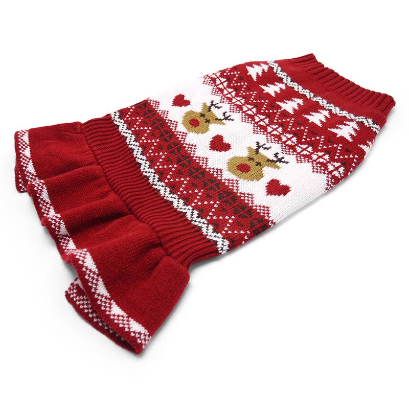 Dog Sweater Dress Reindeer Fair Isle: XS