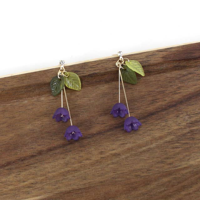 Rhinestone Post Purple Flower Dangle Earrings