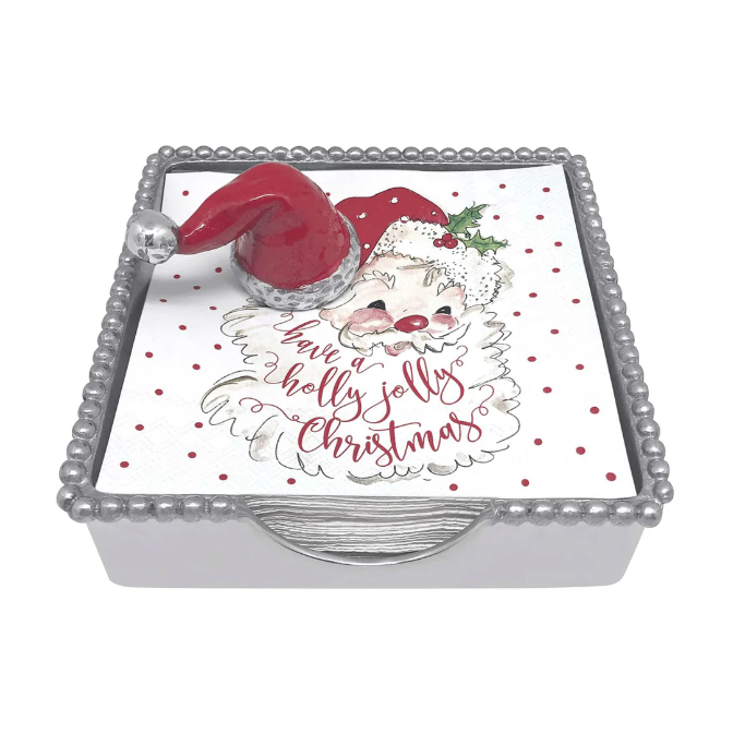 RED SANTA HAT BEADED NAPKIN BOX