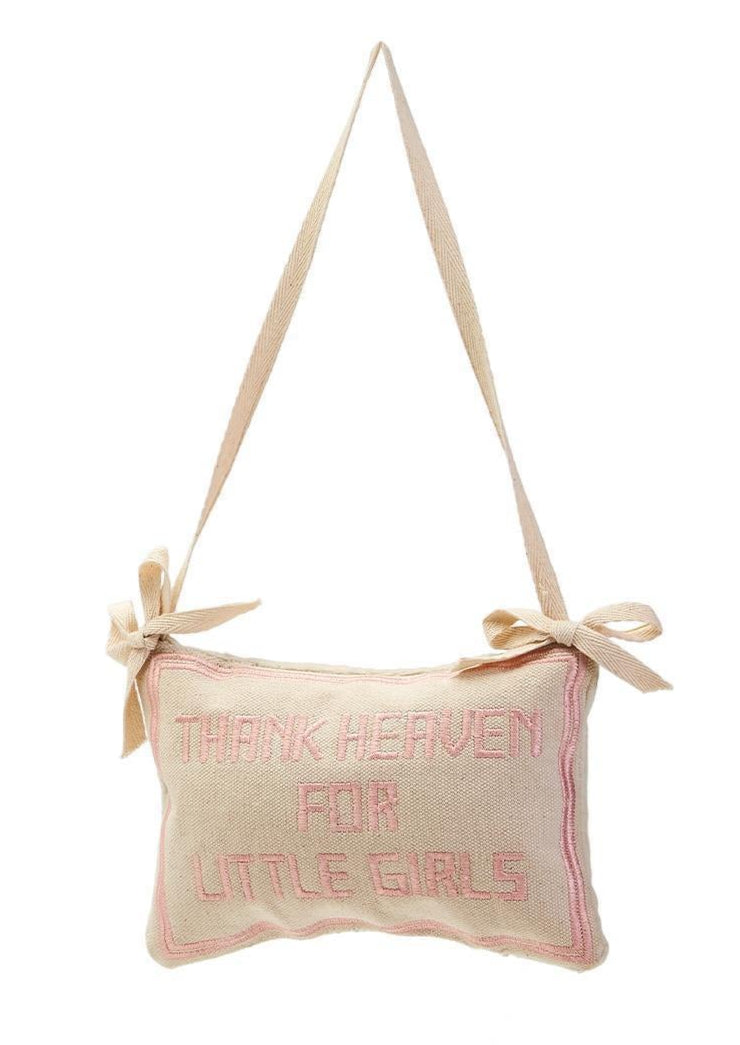 Pink Thank Heaven Embroidered Pillow Door Hanger Decor