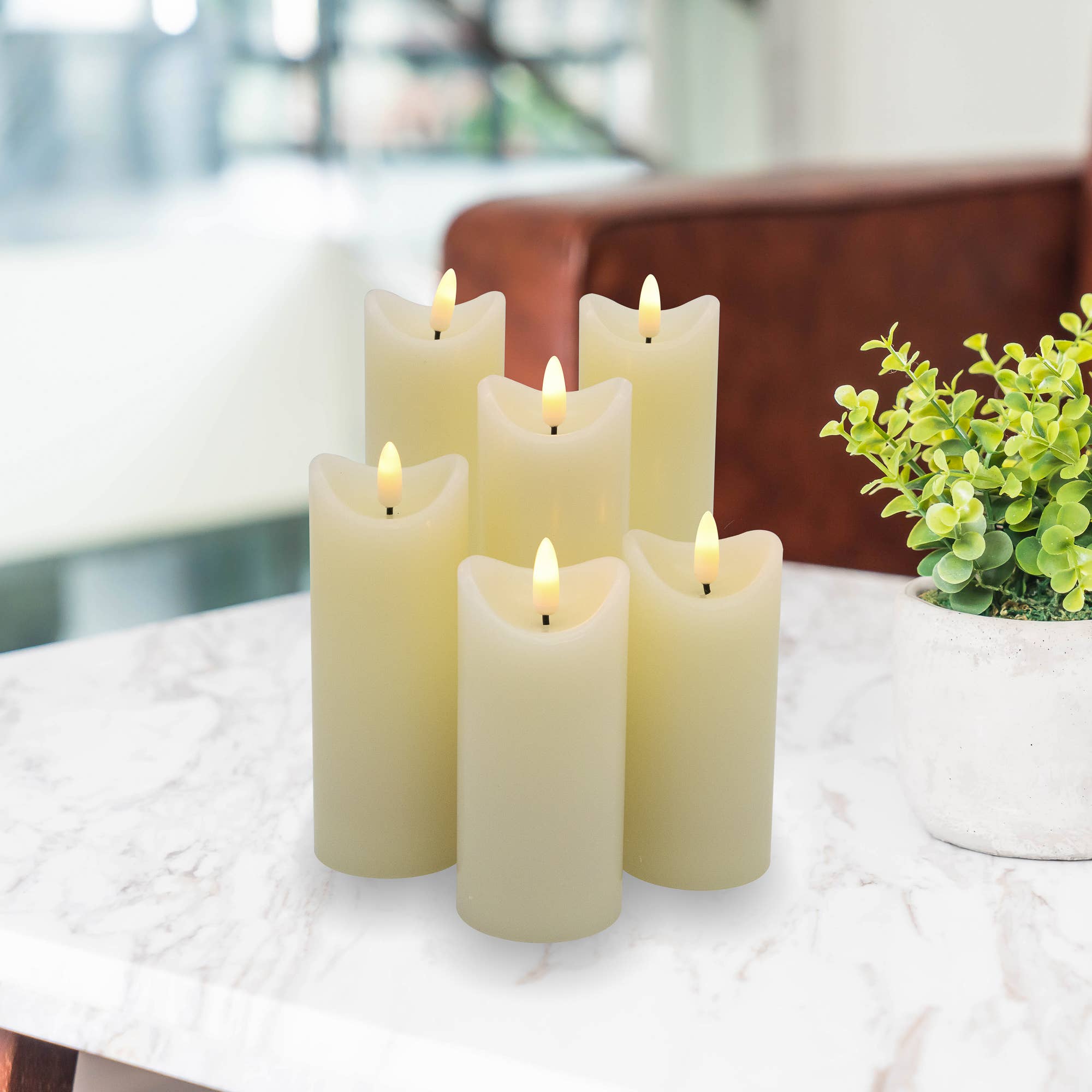 Battery Operated 3D Wick Flame LED Candles - Set of 6