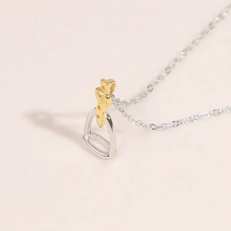 English Saddle Stirrup Iron Sterling Silver Necklace: Sterling Silver w/ Gold Plate Accents