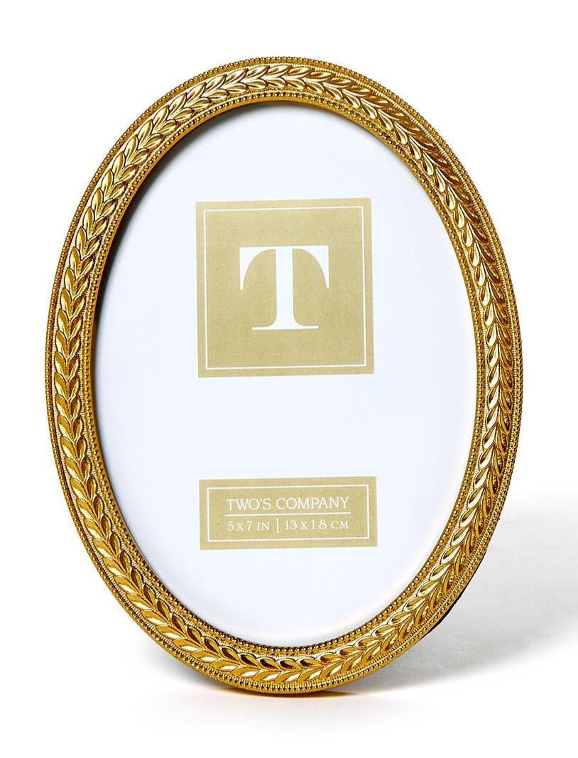 LAUREL WREATH GOLD OVAL PHOTO FRAMES -  5 3/4" W x 1/2" D x 7 3/4" H