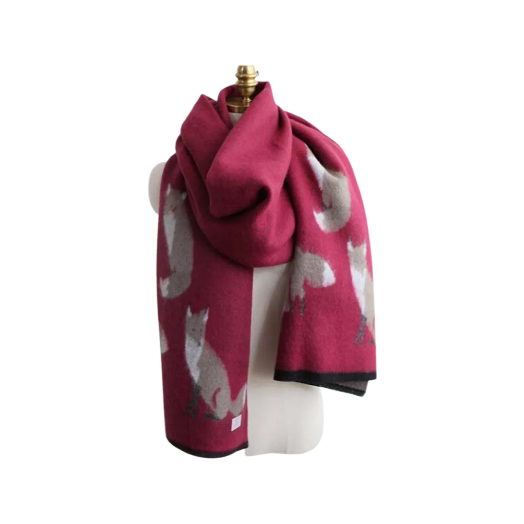 Tallyho Mr Fox Soft Winter Scarf Shawl: Wine/Beige