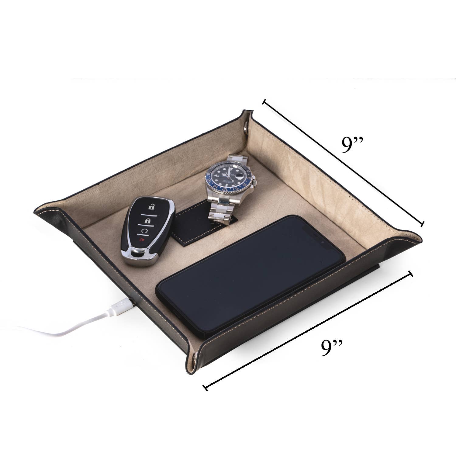 Leather Charging Valet – Wireless Charging Station: Black