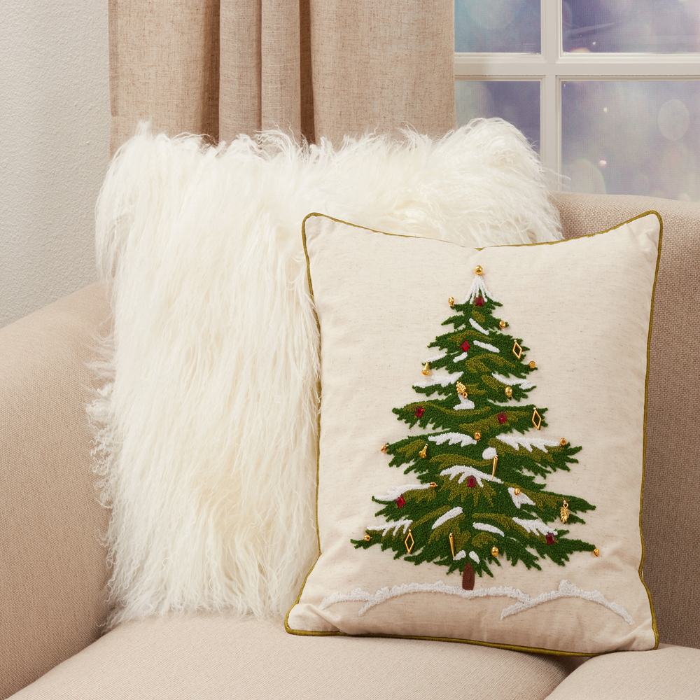 Embroidered Christmas Tree Pillow