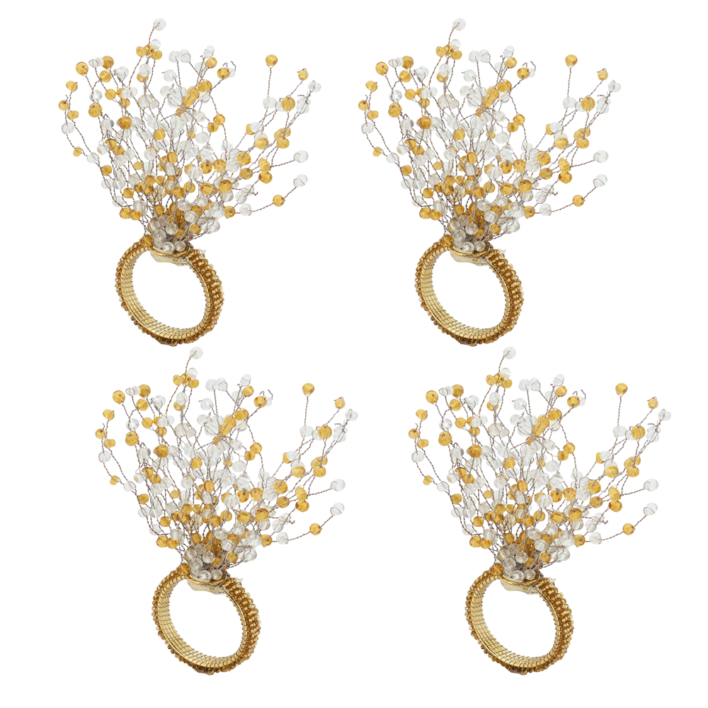 Beaded Design Napkin Ring - Champagne - set of 4