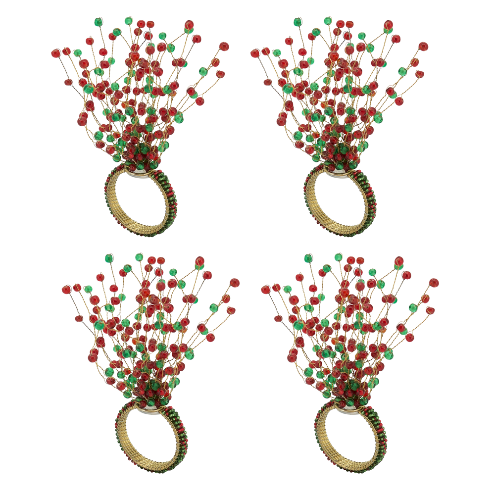 Beaded Design Napkin Rings Red/Green– Set of 4