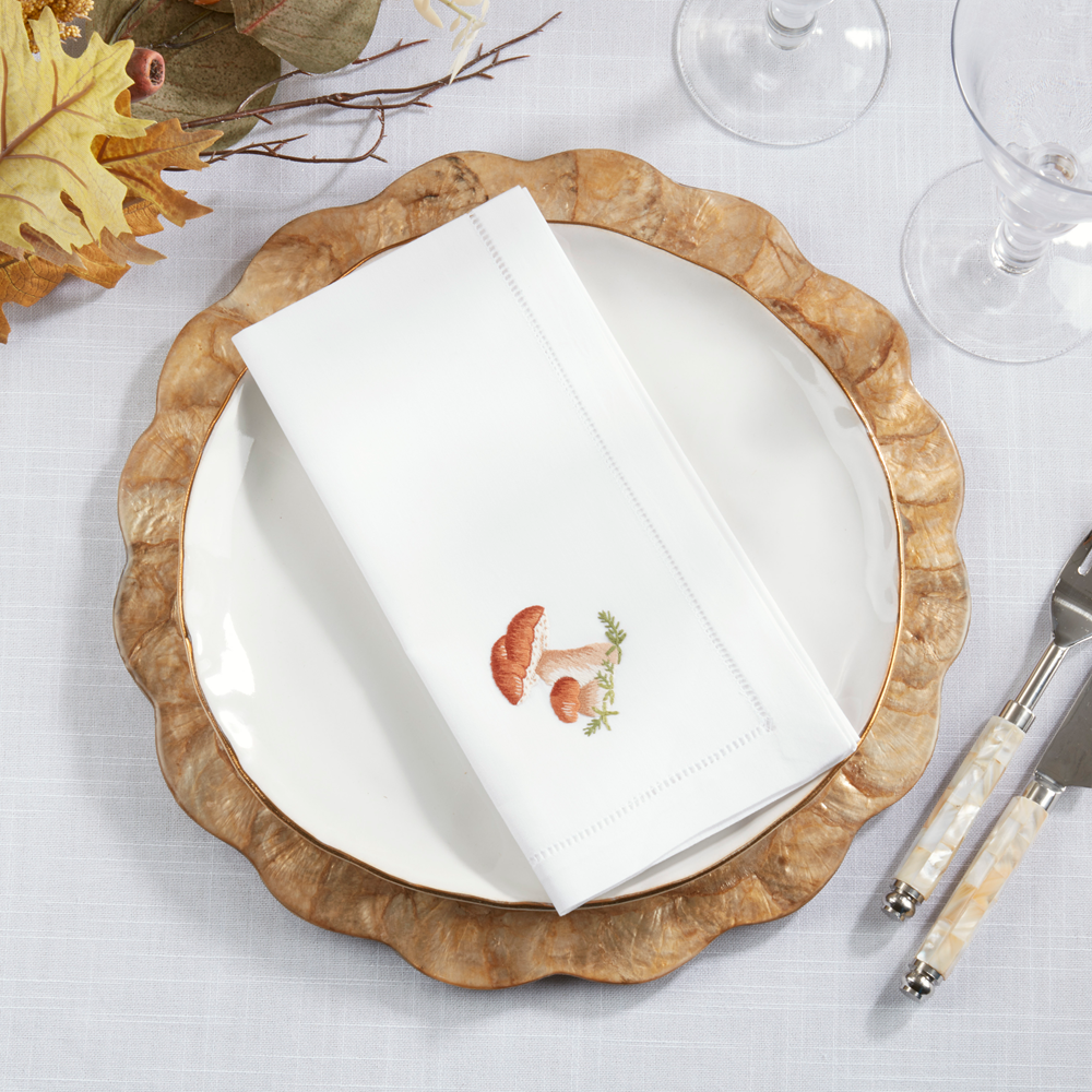 Embroidered Mushroom Napkin - 20" Square