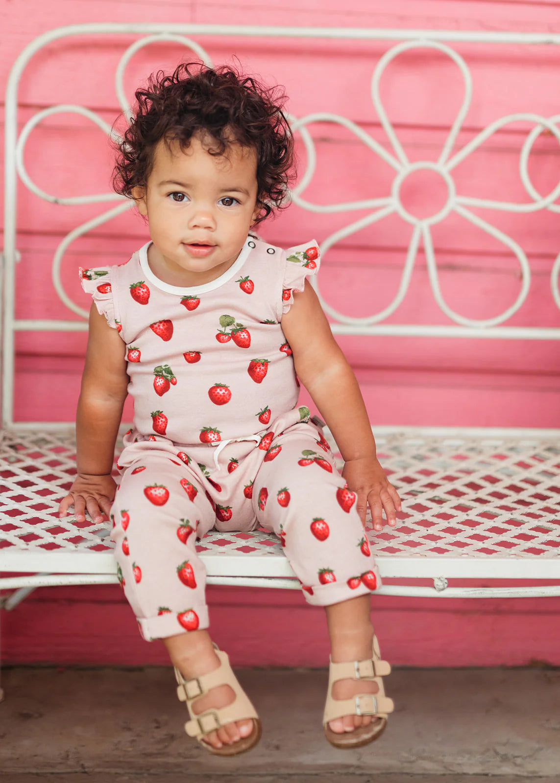 Strawberry Organic Cotton Ruffle Baby One Piece 6-12 mo