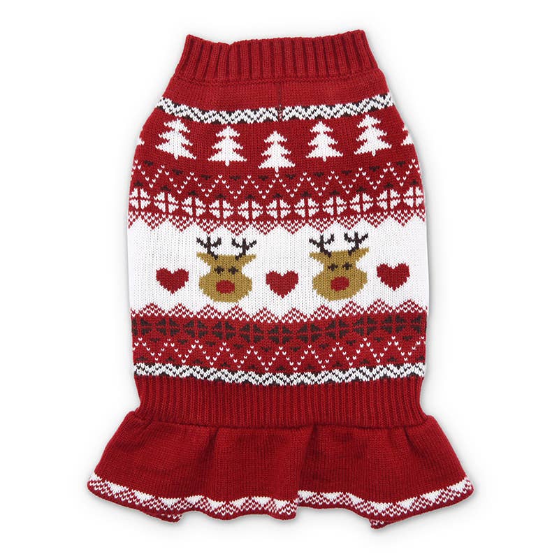 Dog Sweater Dress Reindeer Fair Isle: XS
