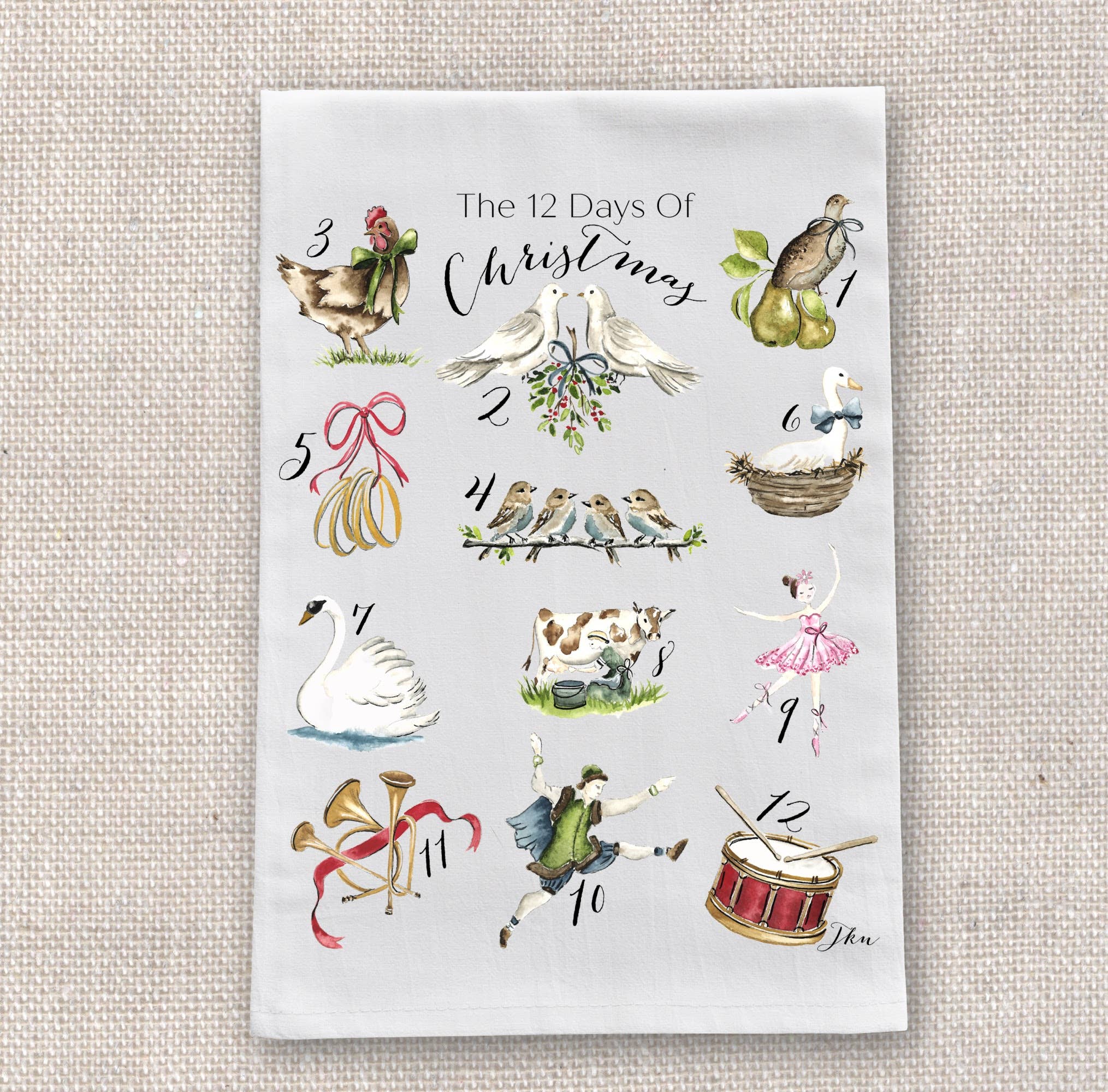 Tea Towel - 12 Days of Christmas