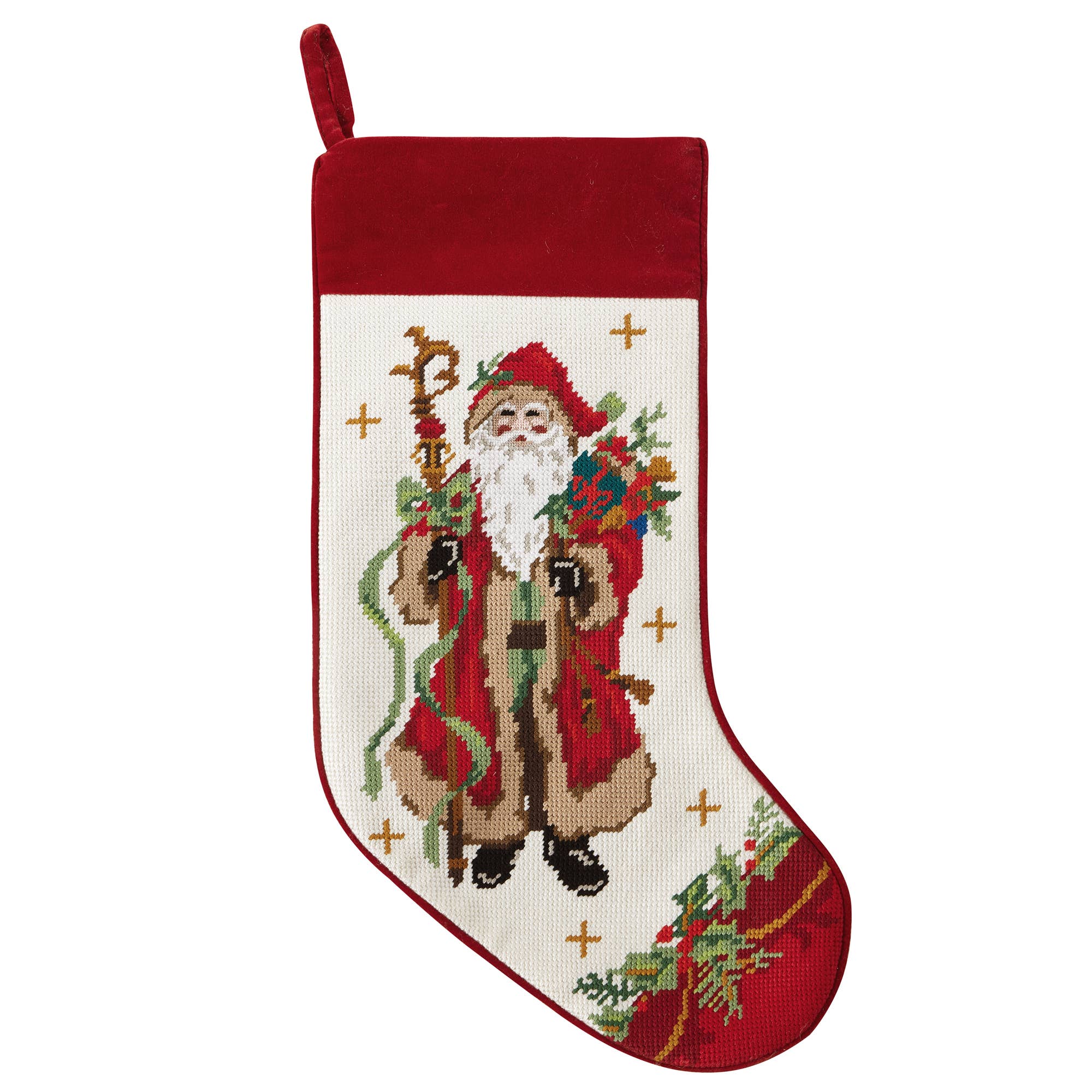 Santa w/Staff Needlepoint Stocking