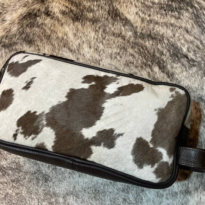 Large Leather Cowhide Toiletry Case Bag