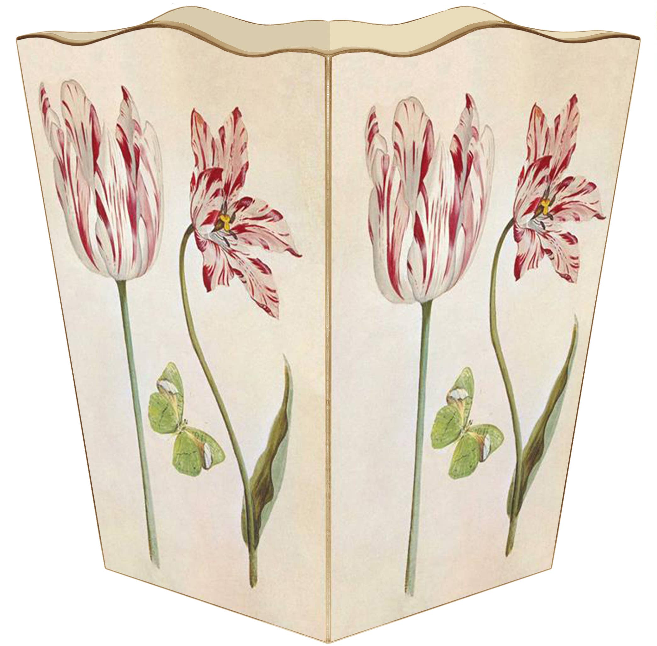 Tulips and Butterflies Wastepaper Basket: Scalloped Top