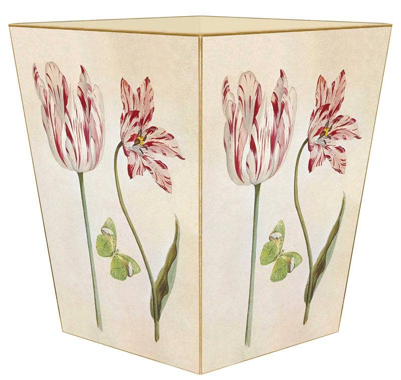 Tulips and Butterflies Wastepaper Basket: Scalloped Top