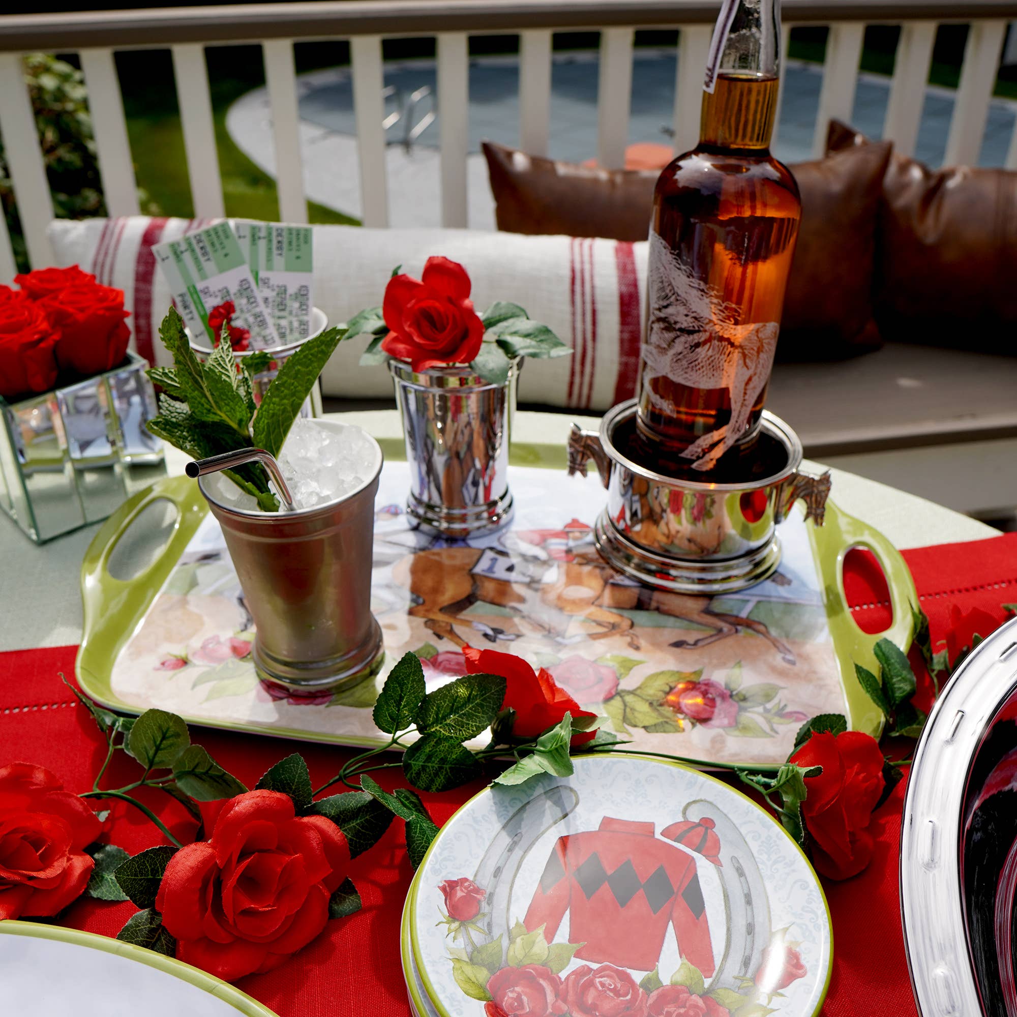 Day at the Races Melamine Rectangular Tray w/Handles 19 x 12