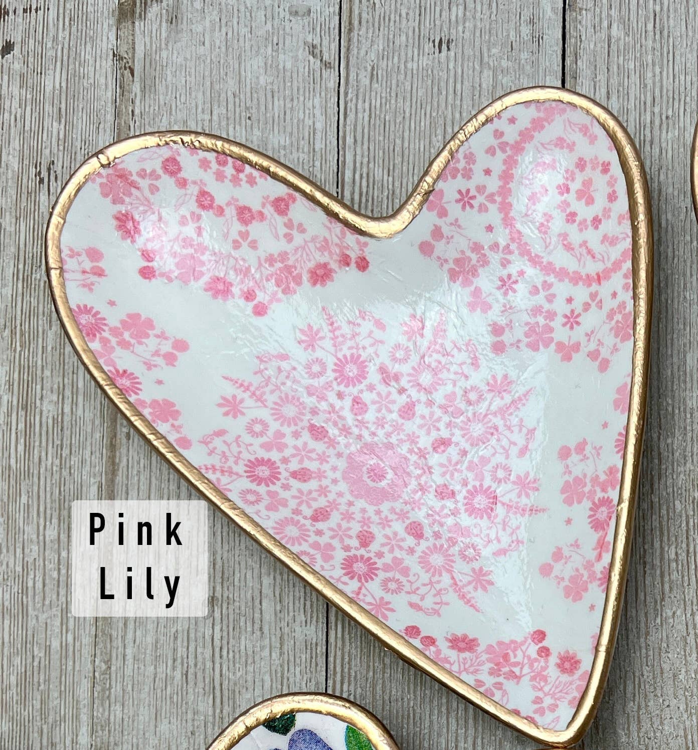 Decoupage Ceramic Heart Dish with Pink lily design