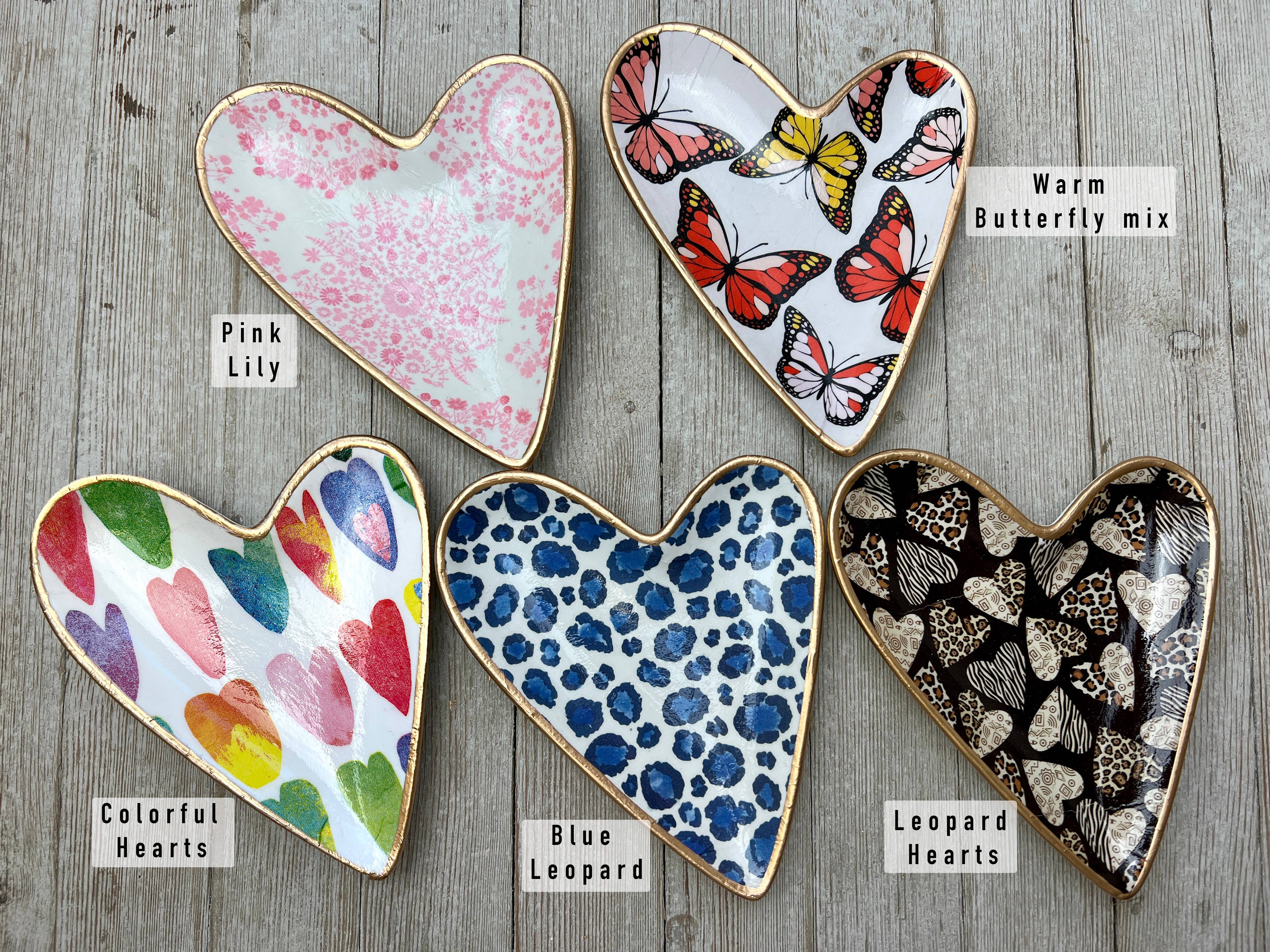 Decoupage Ceramic Heart Dish: Blue Butterflies