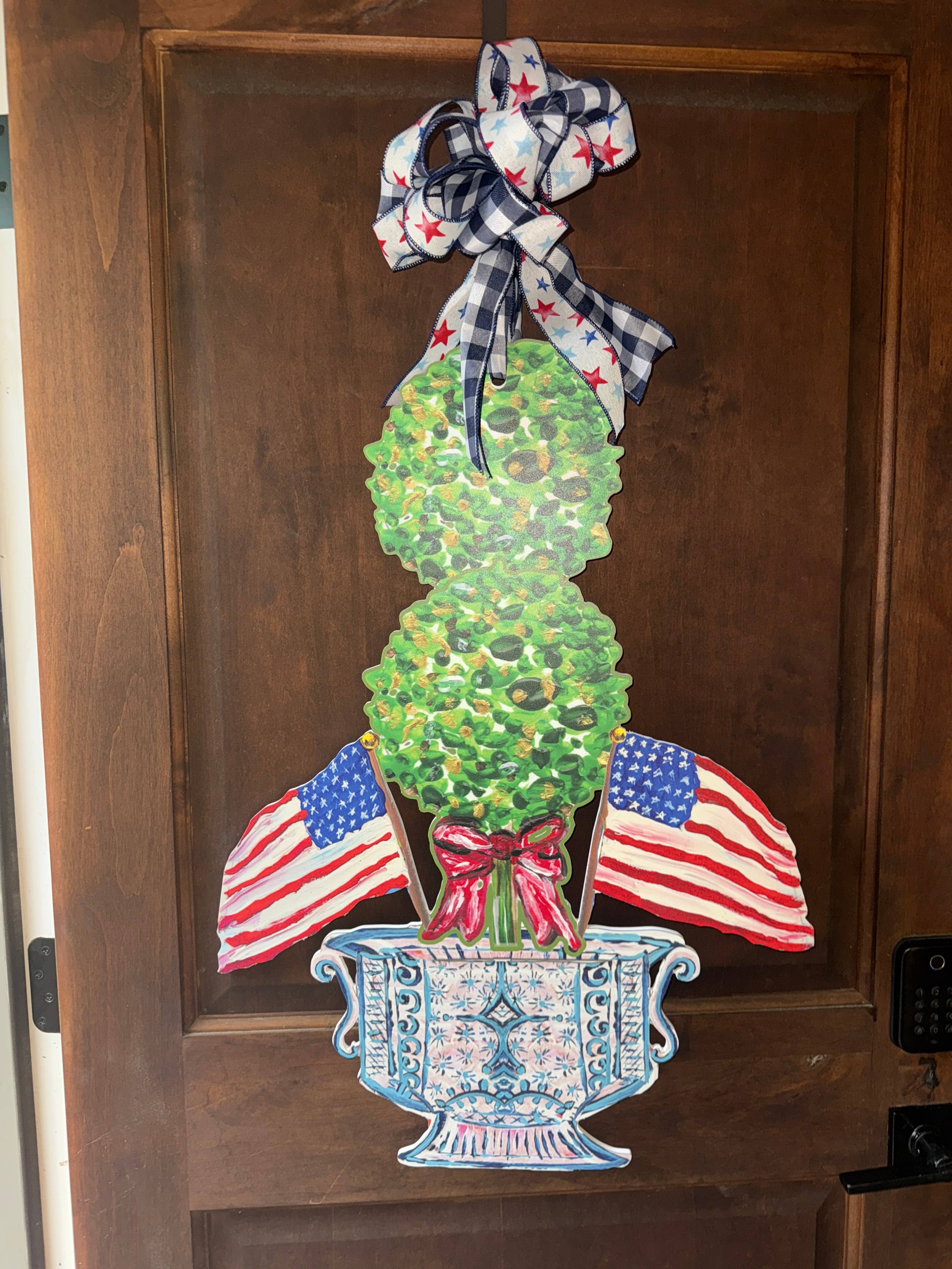 LARGE Designer Patriotic Topiary in Ginger Jar Door Hanger