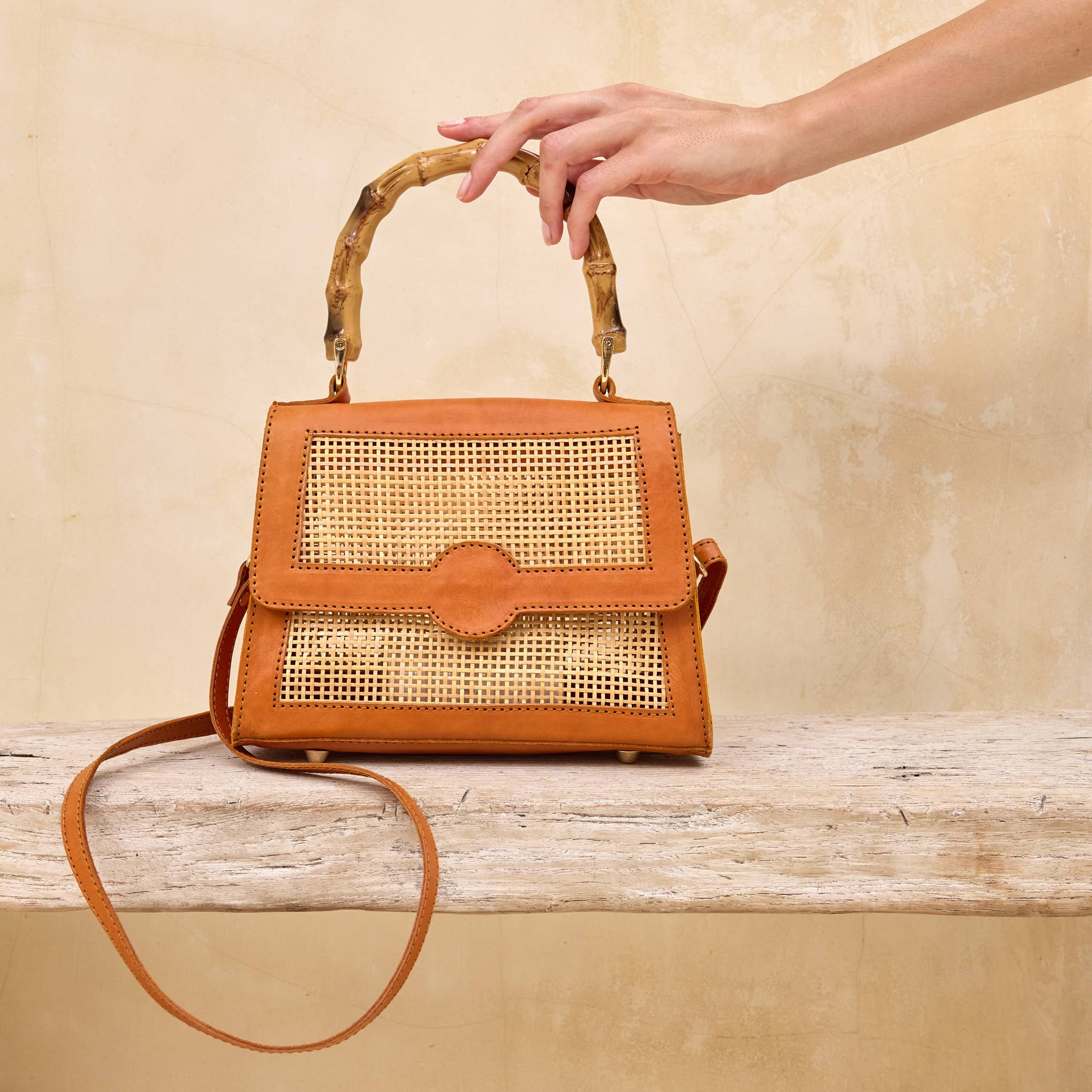 Rattan Cane Weave Handbag with Bamboo Handle