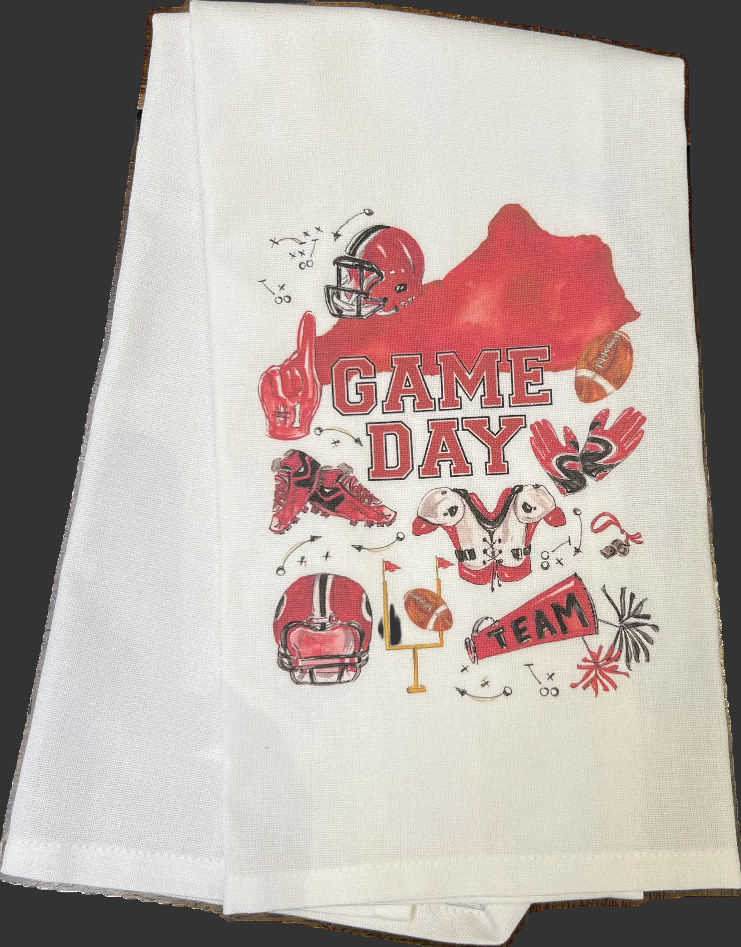Handpainted  Game Day Kitchen Towel with Football Icons
