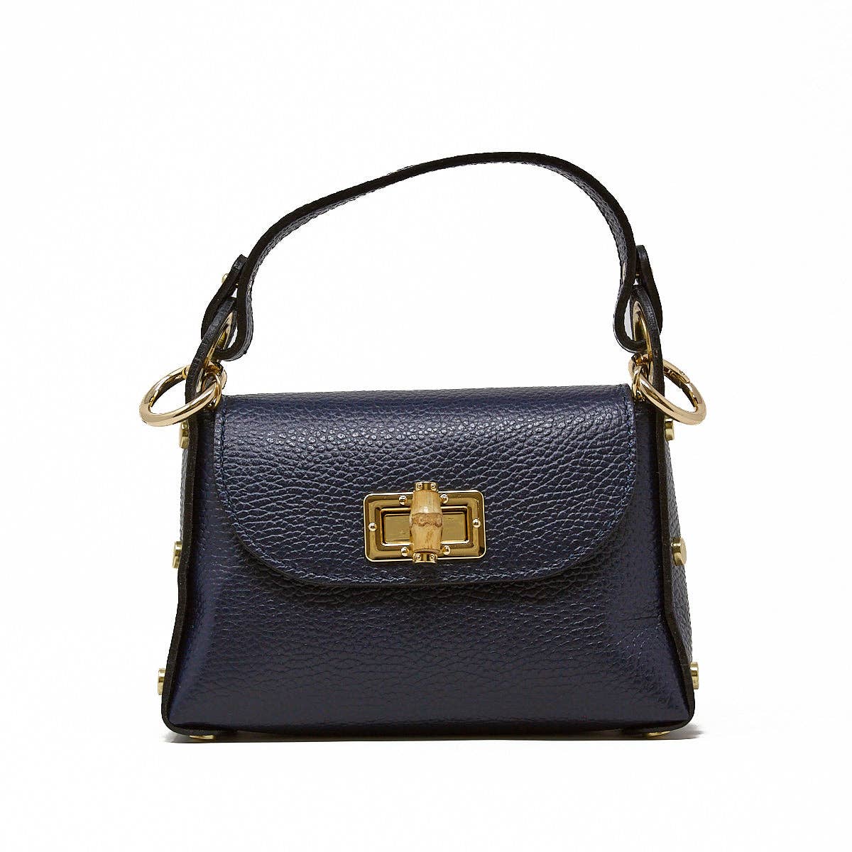 GF1075 GENUINE ITALIAN LEATHER  BAMBOO CLASP, CROSSBODY BAG: GOLD