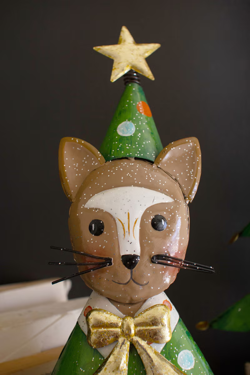 PAINTED BROWN CAT CHRISTMAS TREE - MEDIUM