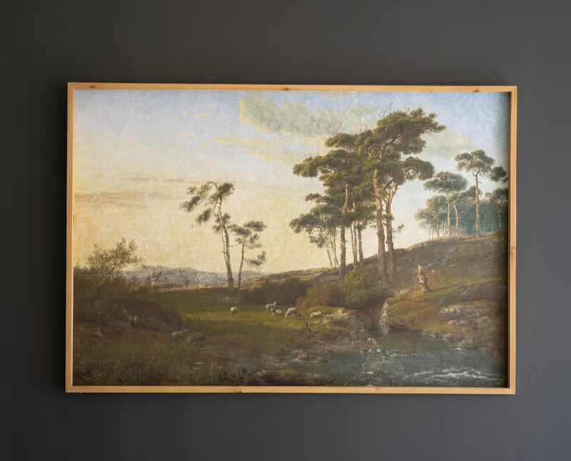 Wood Framed Landscape on Printed Paper